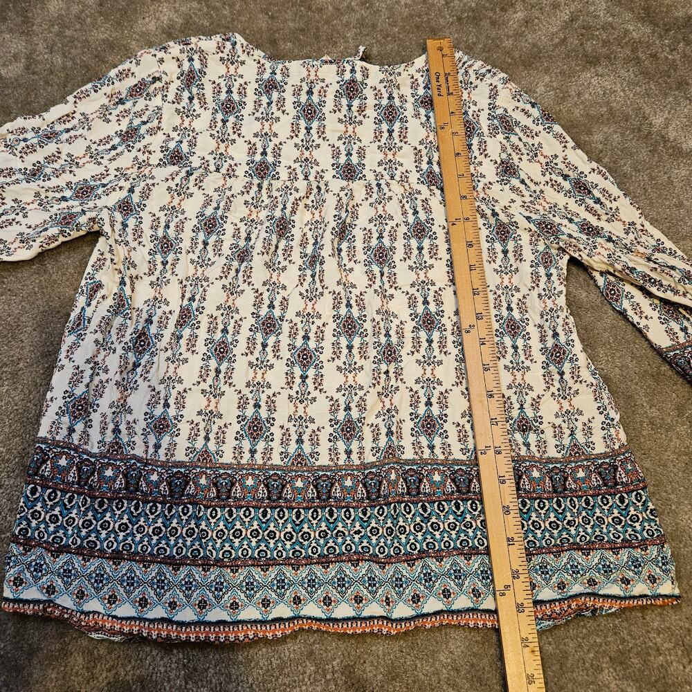 Artesia Size Large L Blouse White Blue Boho Indie Flowy Comfortable Tassles - Picture 11 of 11